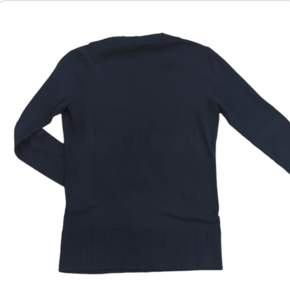 Ann Taylor Petites Low Cut V-Neck Sweater. Dark Blue Size Medium Petite - Picture 2 of 8